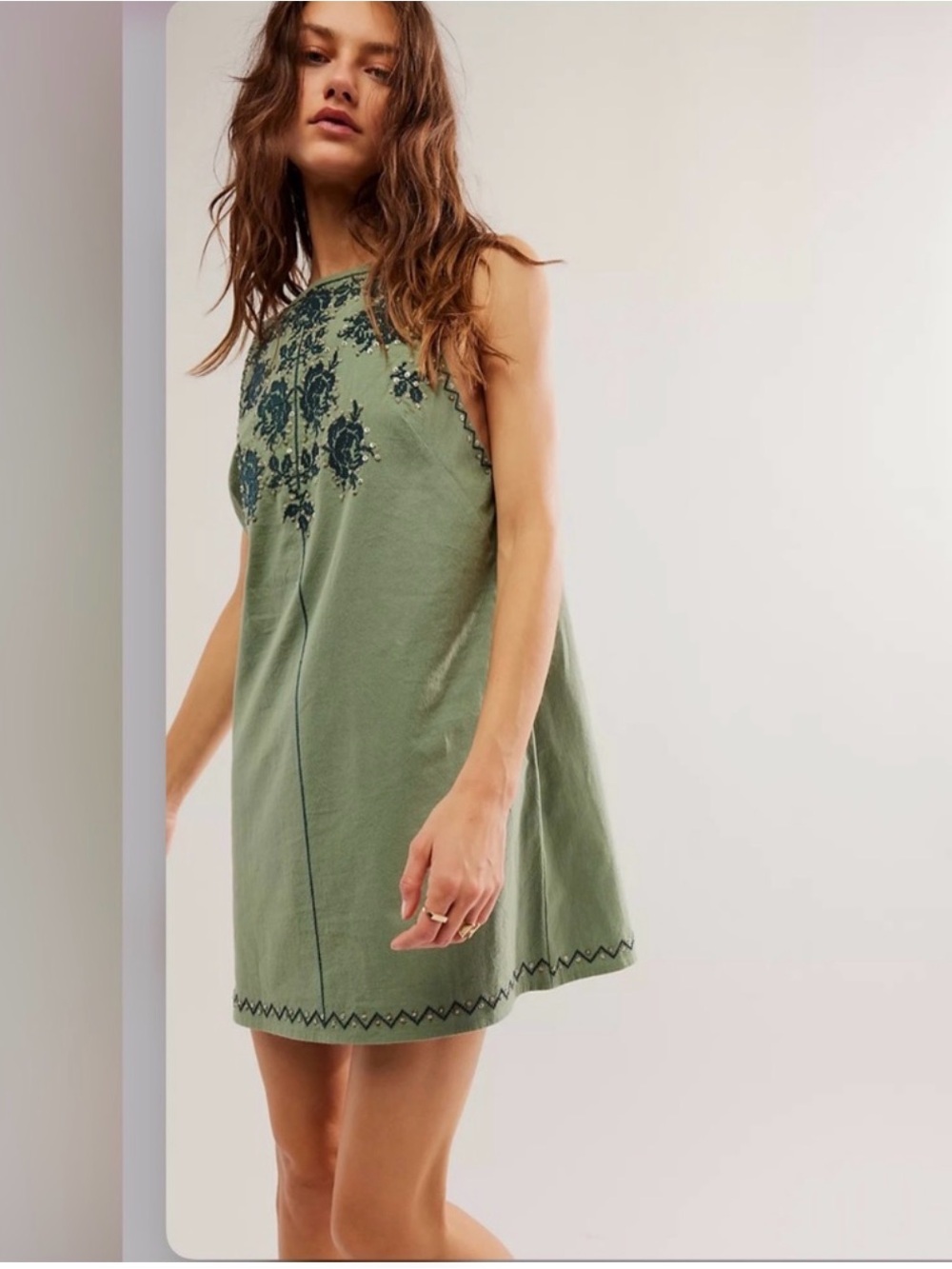 NWT- Free People Samson Green Embroidered/beaded Sleeveless Mini Dress